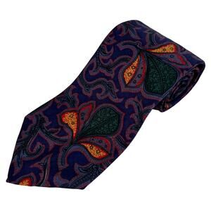 Guy Laroche Jacquard All Silk Tie Leaf Pattern Adjustable Purple Mens One Size
